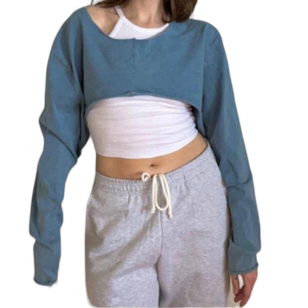 Stretch Light Wash Denim Cropped Jumper Size S/M